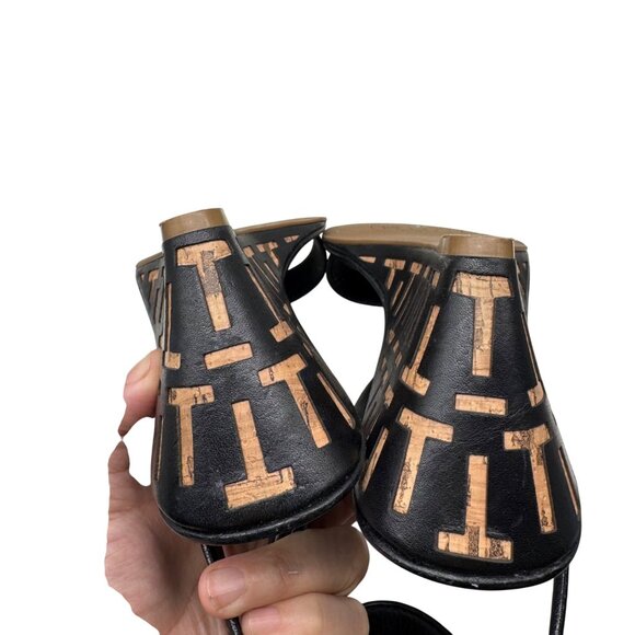 Tory Burch Marion Black Leather/Cork Wedge ankle Strap heels women’s sz 9.5 - Picture 11 of 11